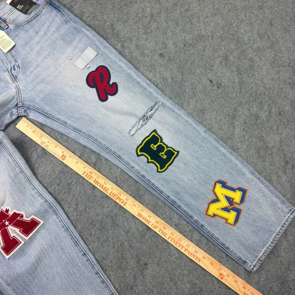 Levi's Men's 568 Stay Loose Jeans Size 32x32 Light Wash Denim Patch Folk Chaos